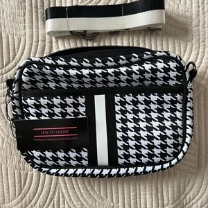 HAUTE SHORE Black and White Crossbody Bag with Houndstooth Pattern